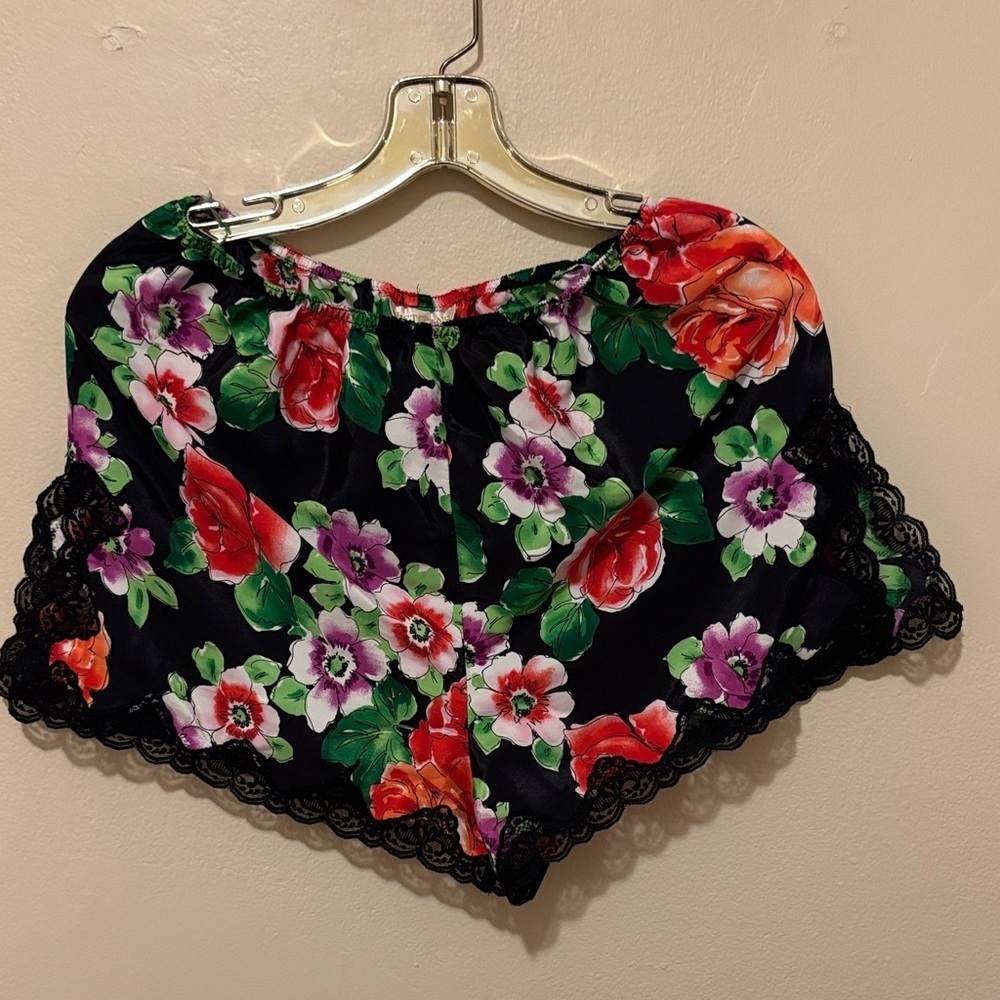 Victoria's Secret Floral Black Lace Trim Shorts